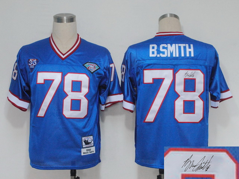 Bills 78 B.Smith Blue Throwback Signature Edition Jerseys