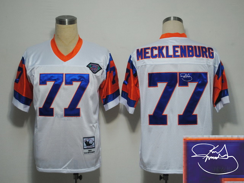 Broncos 77 Mecklenburg White Throwback Signature Edition Jerseys