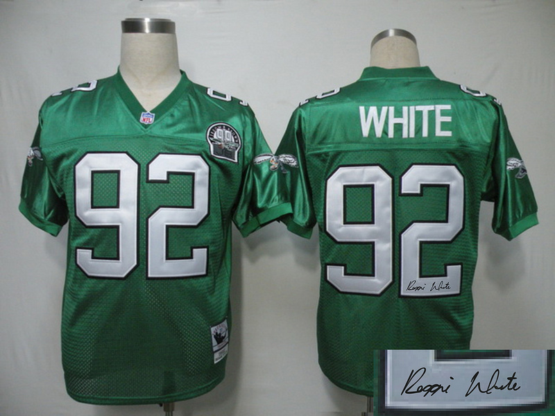 Eagles 92 White Green Throwback Signature Edition Jerseys