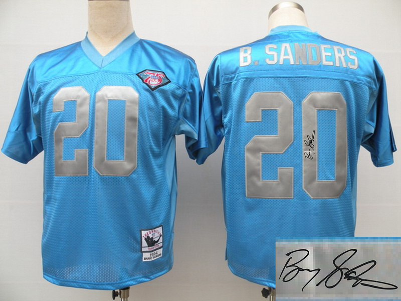 Lions 20 B.Sanders Blue Throwback Signature Edition Jerseys