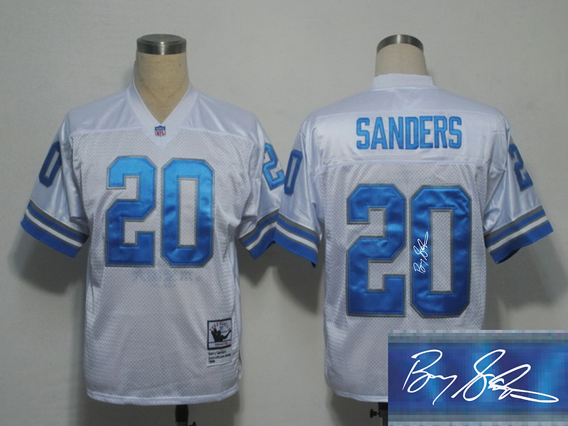 Lions 20 Sanders White Throwback Signature Edition Jerseys