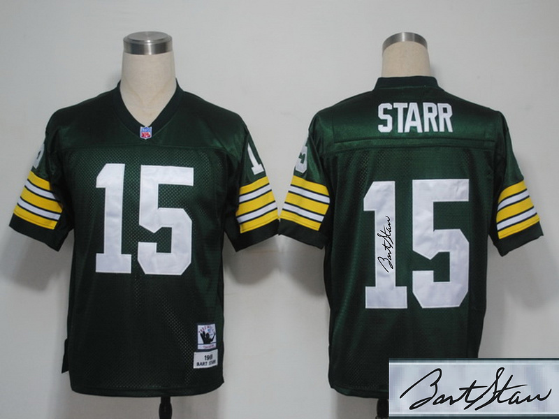 Packers 15 Starr Green Throwback Signature Edition Jerseys