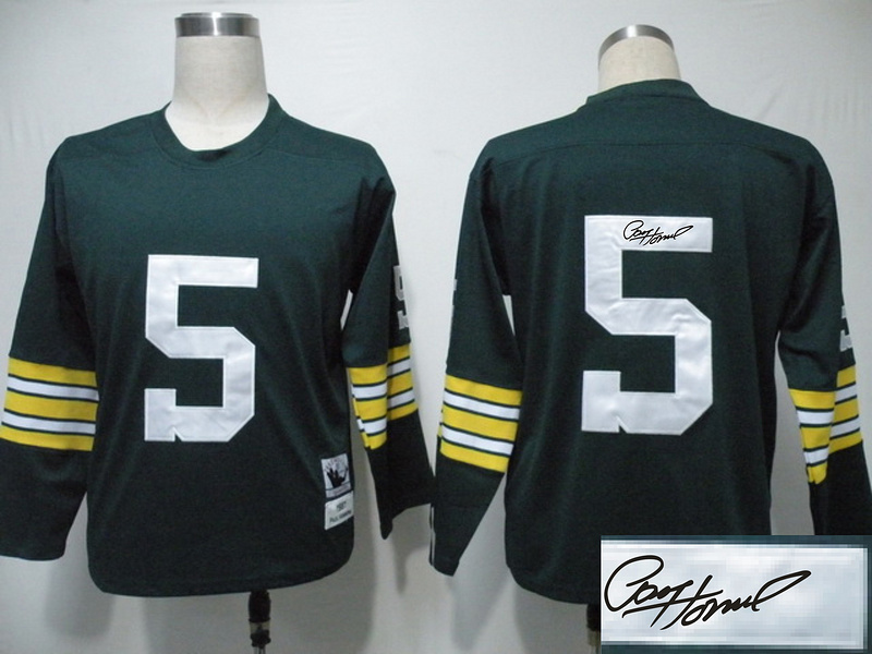 Packers 5 Hornung Green Long Sleeve Throwback Signature Edition Jerseys