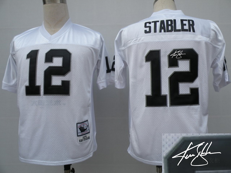Raiders 12 Stabler White Throwback Signature Edition Jerseys