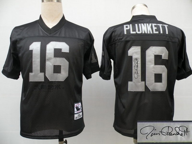 Raiders 16 Plunkett Black Throwback Signature Edition Jerseys