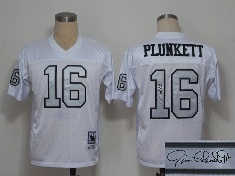 Raiders 16 Plunkett White Silver Throwback Signature Edition Jerseys