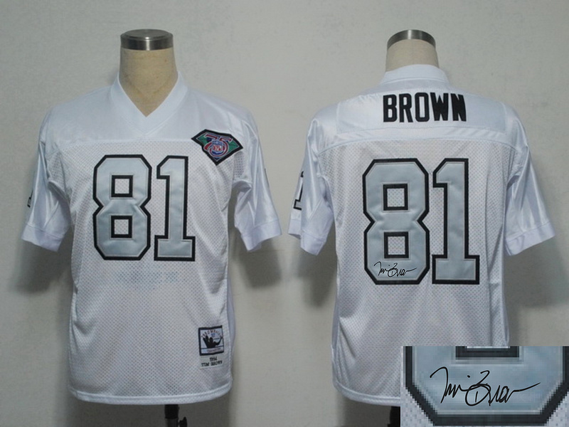 Raiders 81 Brown White Silver Number Throwback Signature Edition Jerseys