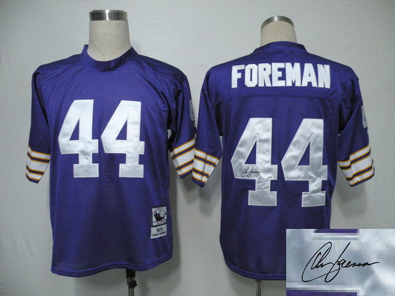 Vikings 44 Foreman Purple Throwback Signature Edition Jerseys