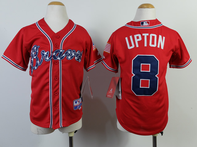 Braves 8 Upton Red Youth Jersey