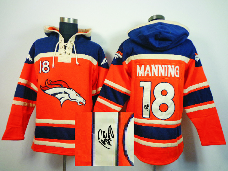 Nike Broncos 18 Peyton Manning Orange All Stitched Signed Hooded Sweatshirt