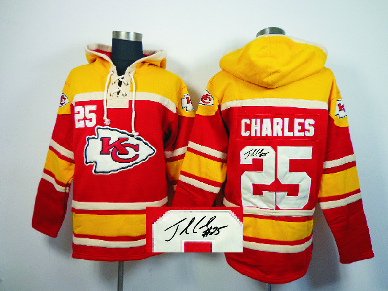 Nike Chiefs 25 Jamaal Charles Red All Stitched Signed Hooded Sweatshirt