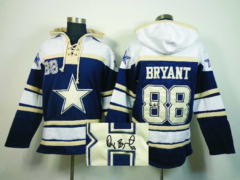 Nike Cowboys 88 Dez Bryant Blue All Stitched Signed Hooded Sweatshirt