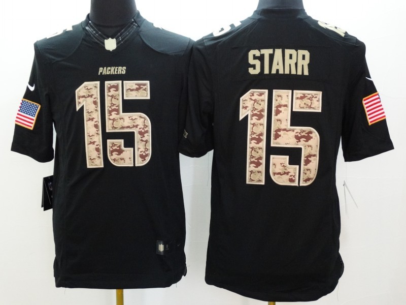 Nike Packers 15 Starr Black Salute To Service Limited Jerseys