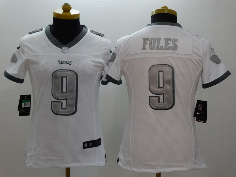 Nike Eagles 9 Foles Wilson White Platinum Women Limited Jerseys