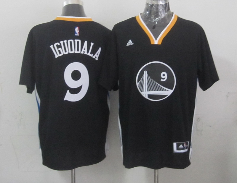 Warriors 9 Iguodala Short Sleeve Black Alternate Jerseys