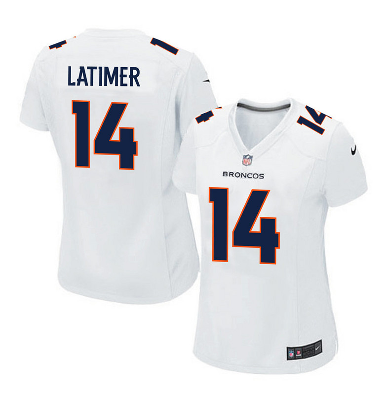 Nike Broncos 14 Cody Latimer White Women Game Event Jersey