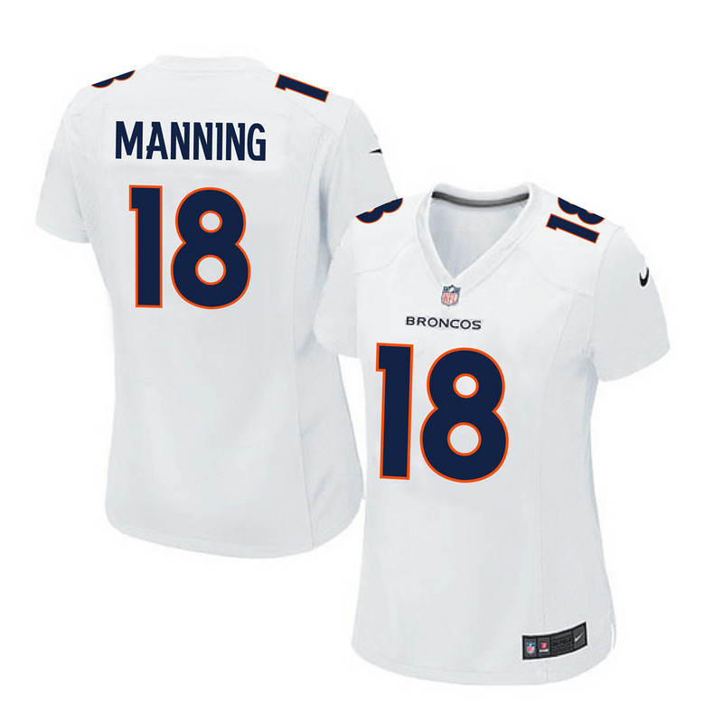 Nike Broncos 18 Peyton Manning White Women Game Event Jersey