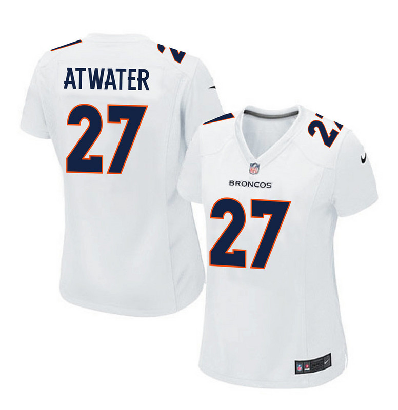 Nike Broncos 27 Steve Atwater White Women Game Event Jersey