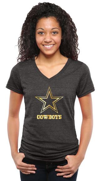 Nike Cowboys Black Pro Line Gold Collection Women's V Neck Tri-Blend T-Shirt