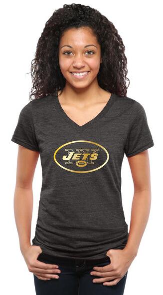 Nike Jets Black Pro Line Gold Collection Women's V Neck Tri-Blend T-Shirt