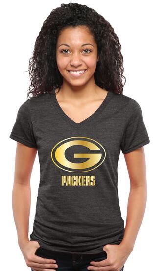 Nike Packers Black Pro Line Gold Collection Women's V Neck Tri-Blend T-Shirt