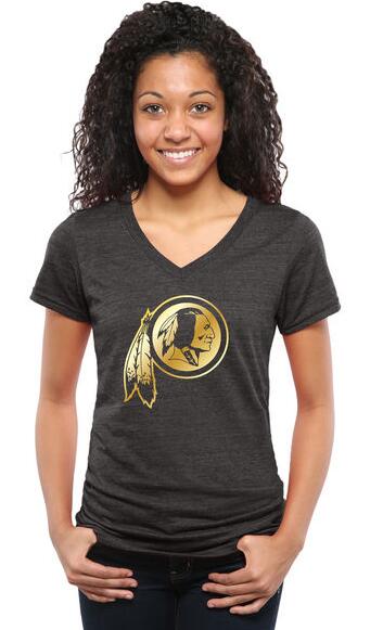 Nike Redskins Black Pro Line Gold Collection Women's V Neck Tri-Blend T-Shirt