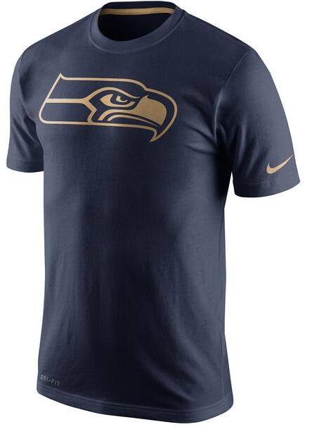 Nike Seahawks Navy Blue Team Logo Gold Collection Men's T-Shirt