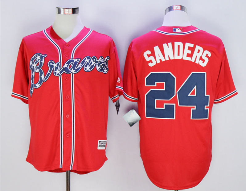 Braves 24 Deion Sanders Red New Cool Base Jersey
