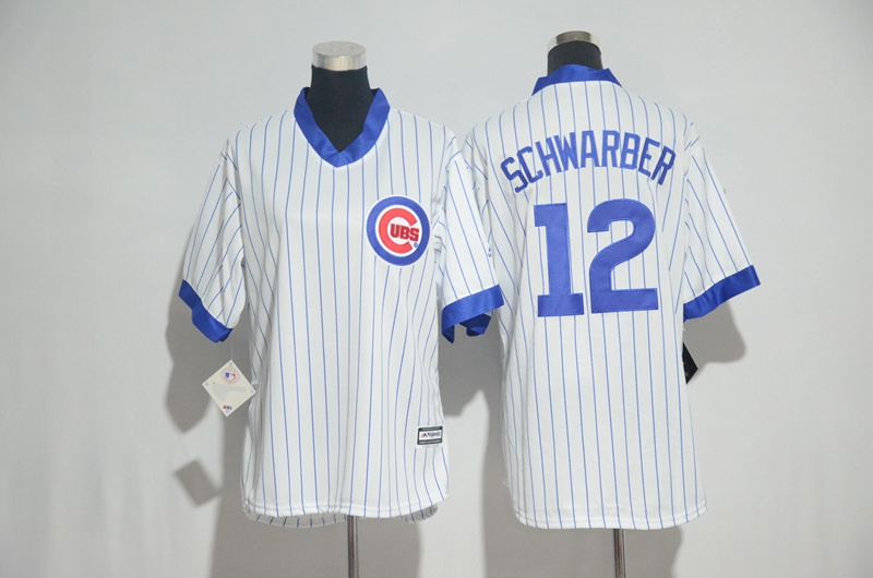 Cubs 12 Kyle Schwarber White Cooperstown Women Cool Base Jersey