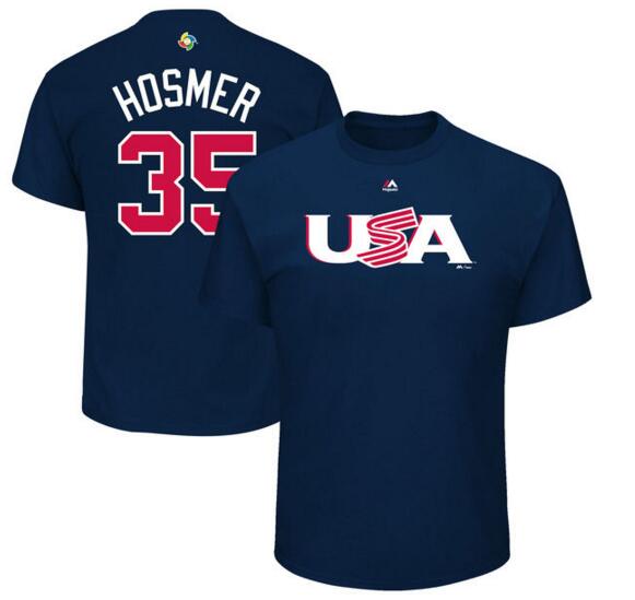 USA Baseball 35 Eric Hosmer Majestic 2017 World Baseball Classic Name & Number T-Shirt Navy