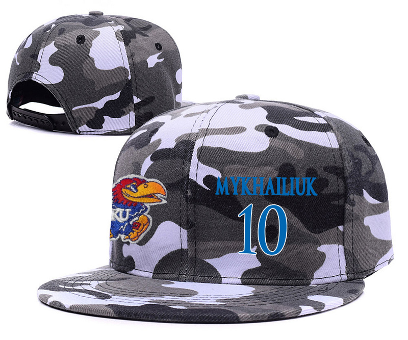 Kansas Jayhawks 10 Sviatoslav Mykhailiuk Gray Camo College Basketball Adjustable Hat