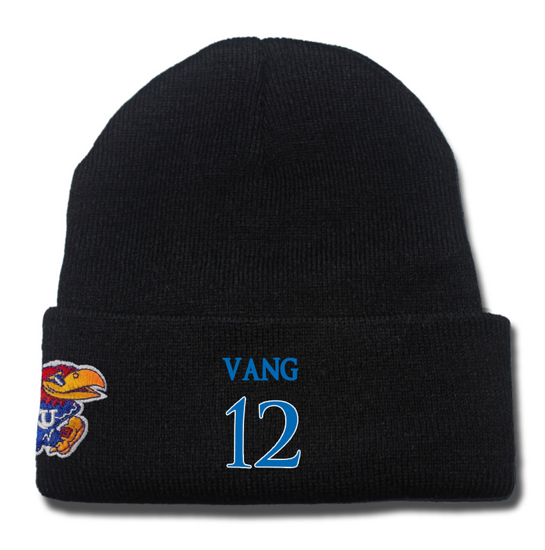 Kansas Jayhawks 12 Tucker Vang Black College Basketball Knit Hat