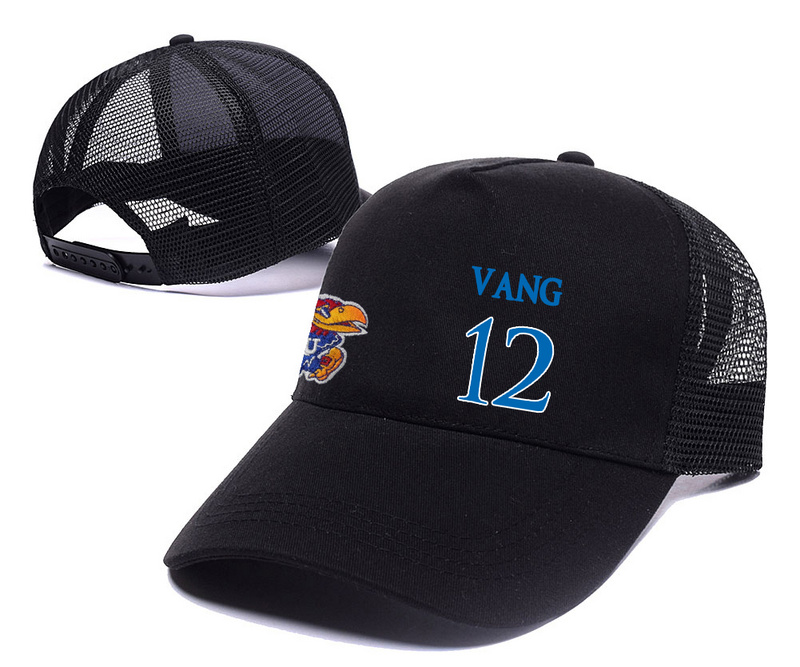 Kansas Jayhawks 12 Tucker Vang Black Mesh College Basketball Adjustable Hat