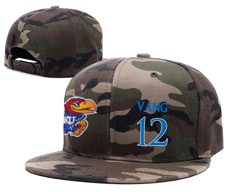 Kansas Jayhawks 12 Tucker Vang Camo College Basketball Adjustable Hat