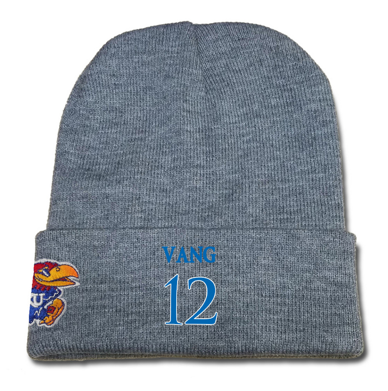 Kansas Jayhawks 12 Tucker Vang Gray College Basketball Knit Hat