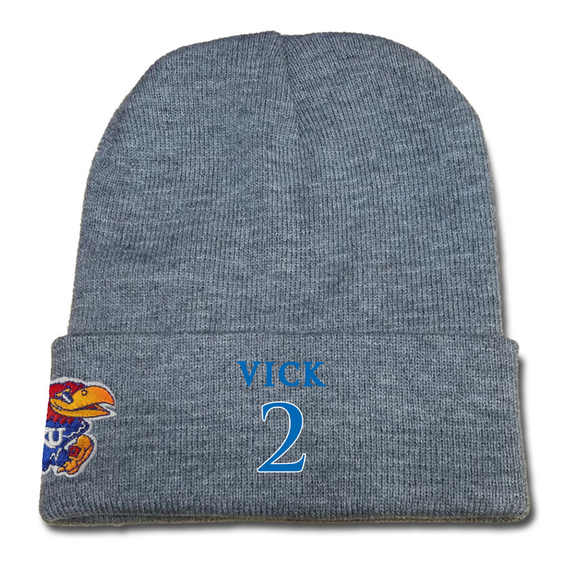 Kansas Jayhawks 2 Lagerald Vick Gray College Basketball Knit Hat