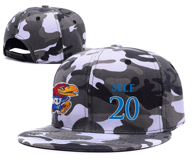 Kansas Jayhawks 20 Tyler Self Gray Camo College Basketball Adjustable Hat