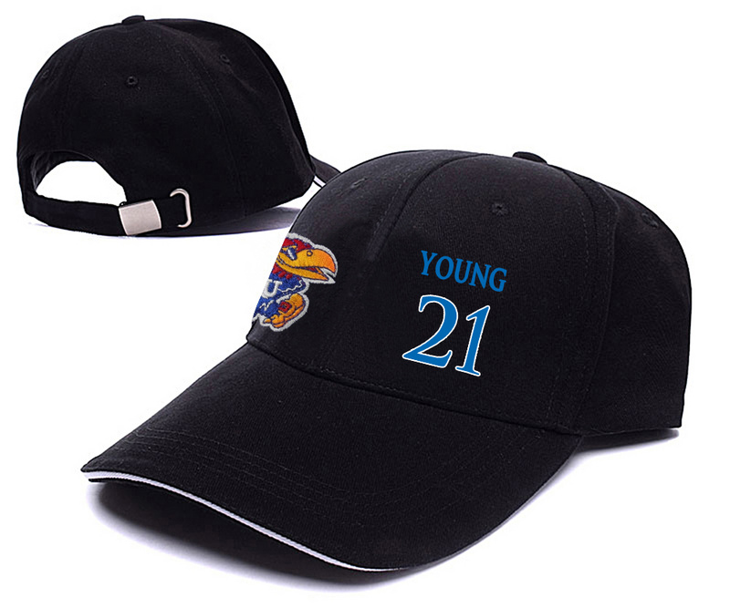 Kansas Jayhawks 21 Clay Young Black College Basketball Adjustable Peaked Hat