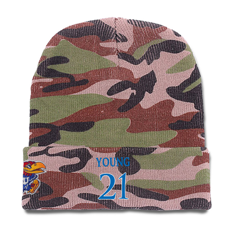 Kansas Jayhawks 21 Clay Young Camo College Basketball Knit Hat