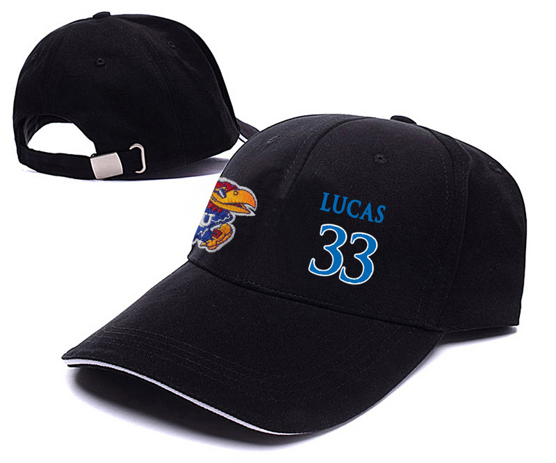 Kansas Jayhawks 33 Landen Lucas Black College Basketball Adjustable Peaked Hat