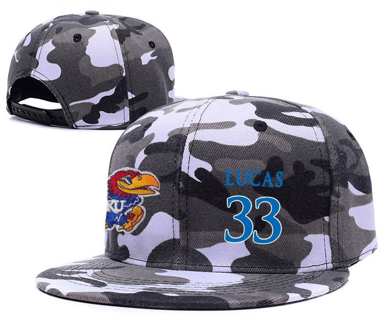 Kansas Jayhawks 33 Landen Lucas Gray Camo College Basketball Adjustable Hat