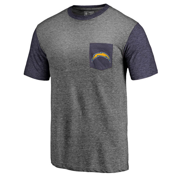 Los Angeles Chargers Pro Line by Fanatics Branded Heathered Gray Navy Refresh Pocket T-Shirt