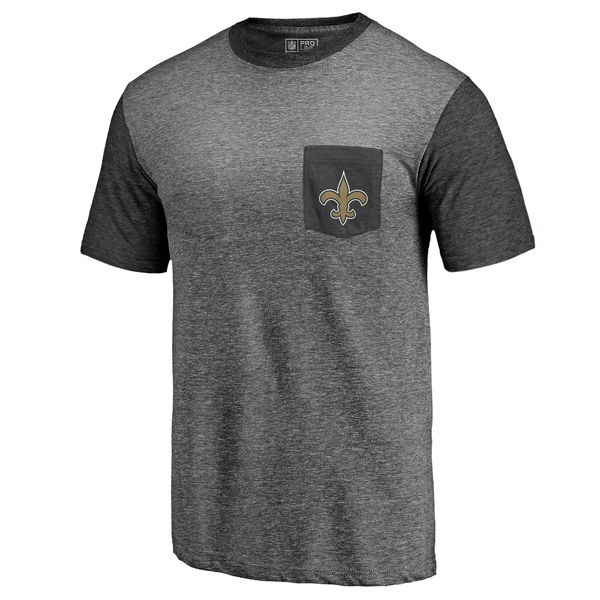 New Orleans Saints Pro Line by Fanatics Branded Heathered Gray Black Refresh Pocket T-Shirt