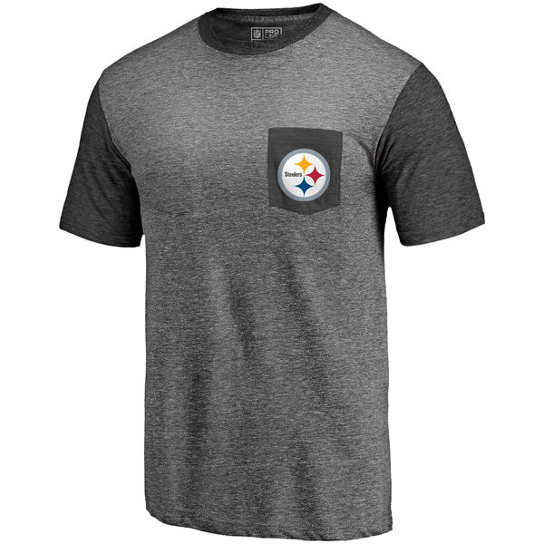Pittsburgh Steelers Pro Line by Fanatics Branded Heathered Gray Black Refresh Pocket T-Shirt