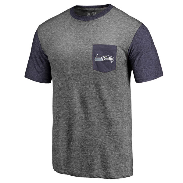 Seattle Seahawks Pro Line by Fanatics Branded Heathered Gray College Navy Refresh Pocket T-Shirt
