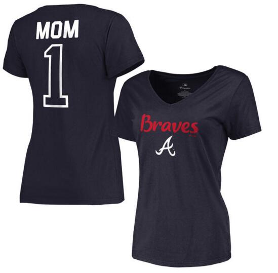 Atlanta Braves Women's 2017 Mother's Day #1 Mom V Neck T Shirt Navy
