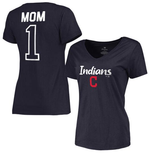 Cleveland Indians Women's 2017 Mother's Day #1 Mom V Neck T Shirt Navy