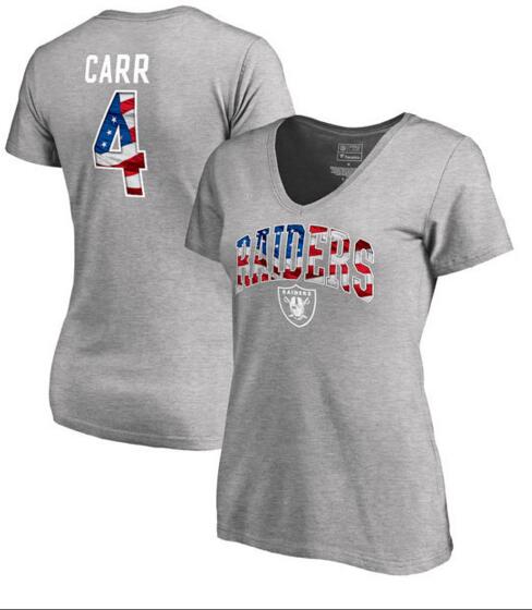 Derek Carr Oakland Raiders NFL Pro Line by Fanatics Branded Women's Banner Wave Name & Number T Shirt Gray