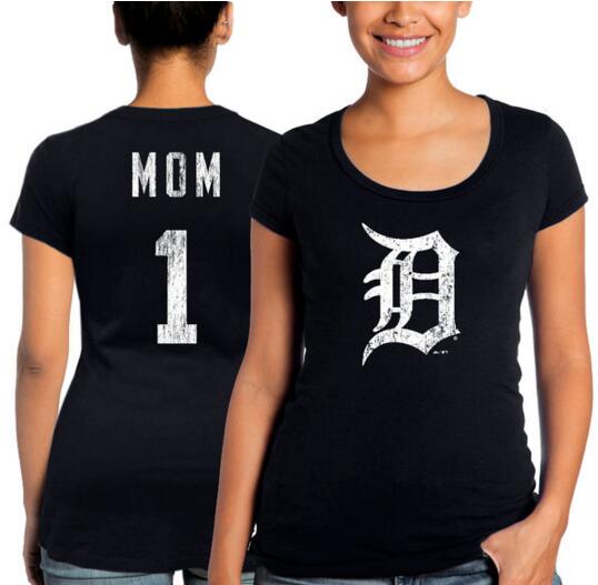 Detroit Tigers Majestic Threads Women's Mother's Day #1 Mom T Shirt Navy Blue