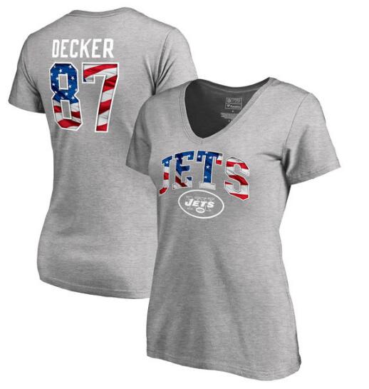 Eric Decker New York Jets NFL Pro Line by Fanatics Branded Women's Banner Wave Name & Number T Shirt Heathered Gray